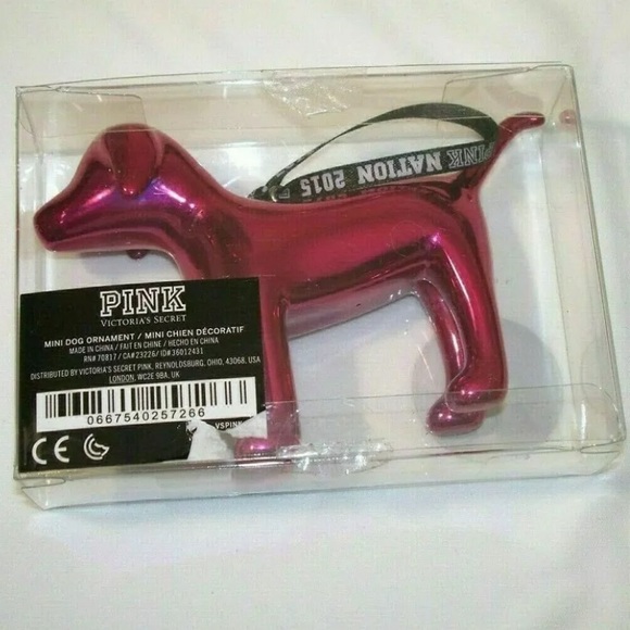 Victoria's Secret PINK Nation Mini Dog Ornament 2015 Metallic Hot Pink Box NEW - Picture 2 of 4